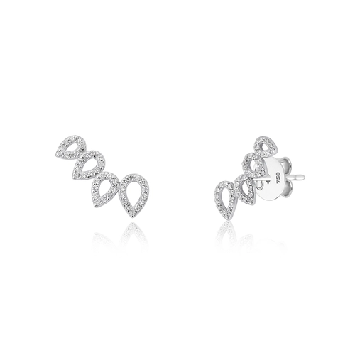 Brinco Lacrima Ear Cuff em ouro branco 18k lágrimas vazadas com 25pts de Diamantes