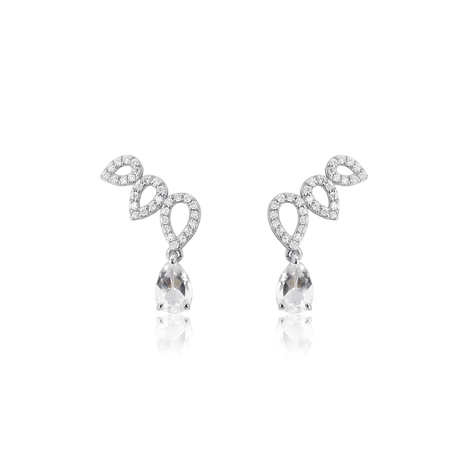 Brinco Lacrima Ear Cuff em ouro branco 18k lágrimas com 19pts de Diamantes e gotas de Topázio branco 1