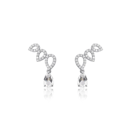 Brinco Lacrima Ear Cuff em ouro branco 18k lágrimas com 19pts de Diamantes e gotas de Topázio branco