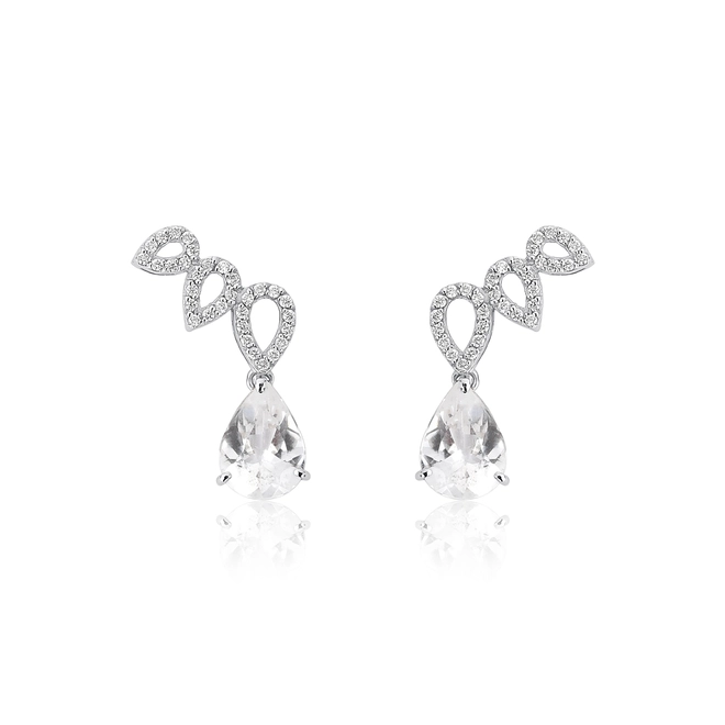 Brinco Lacrima Ear Cuff em ouro branco 18k lágrimas com 19pts Diamantes e gotas de Topázio branco 1