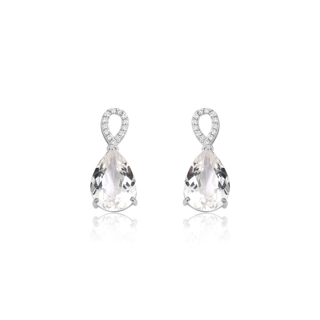 Brinco Lacrima pingente em ouro branco 18k lágrimas com 8pts de Diamantes e gotas de Topázio Branco 1