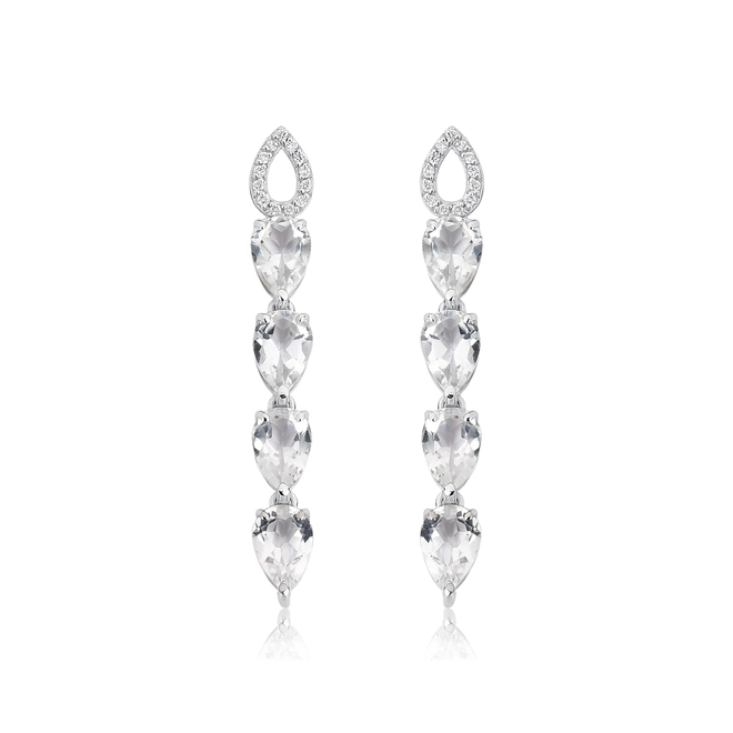 Brinco Lacrima pingente em ouro branco 18k lágrimas com 8pts de Diamantes e gotas de Topázio branco 1