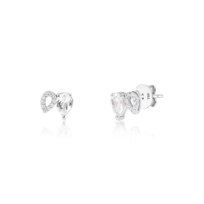 Brinco Lacrima Stud em ouro branco 18k lágrimas com 6pts de Diamantes e gotas de Topázio branco 1