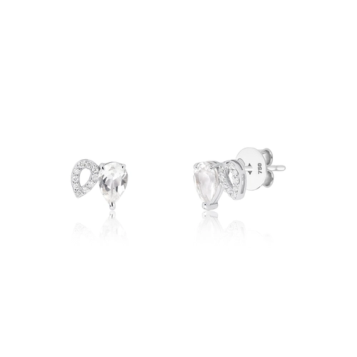Brinco Lacrima Stud em ouro branco 18k lágrimas com 6pts de Diamantes e gotas de Topázio branco