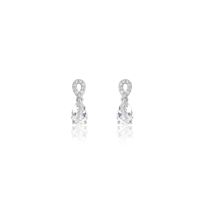 Brinco Lacrima gotas em ouro branco 18k lágrimas com 5pts de Diamantes e Topázio branco 1