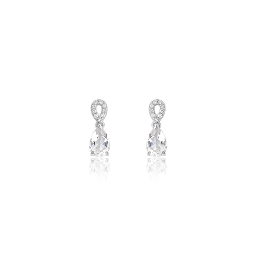 Brinco Lacrima gotas em ouro branco 18k lágrimas com 5pts de Diamantes e Topázio branco