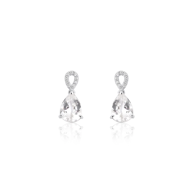 Brinco Lacrima em ouro branco 18k lágrimas com 6pts de Diamantes e gotas de Topázio branco 1