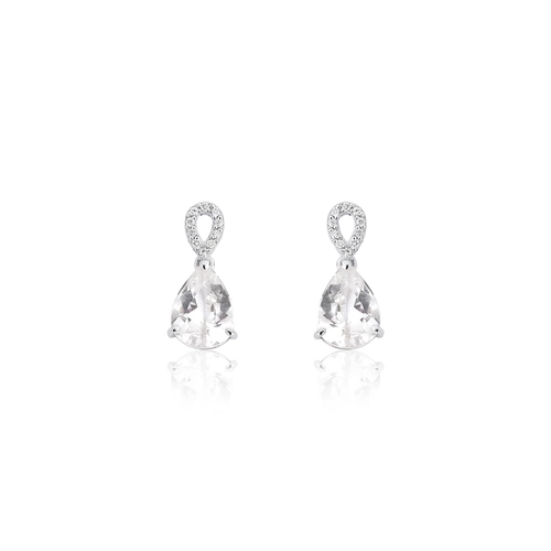 Brinco Lacrima em ouro branco 18k lágrimas com 6pts de Diamantes e gotas de Topázio branco