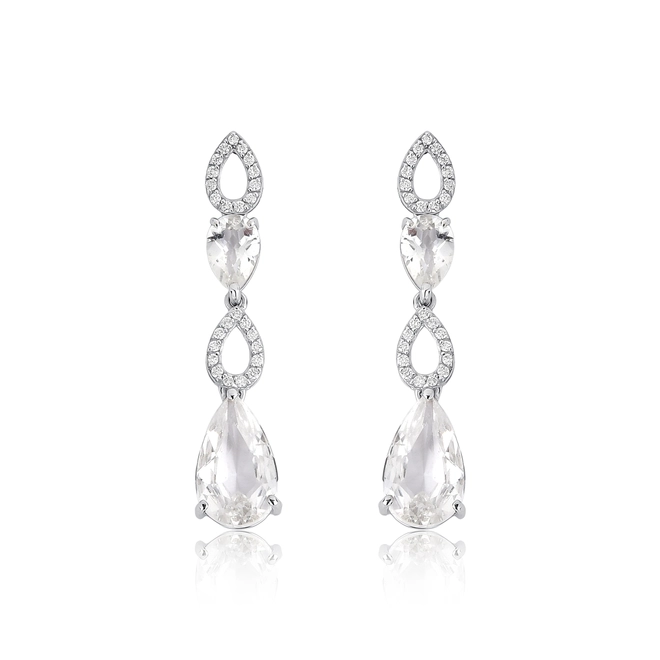 Brinco Lacrima pingente em ouro branco 18k lágrimas com 15pts de Diamantes e gotas de Topázio branco 1