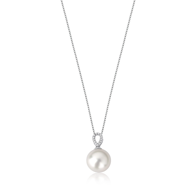 Gargantilha Lacrima em ouro branco 18k pingente lágrima com 4pts de Diamantes e Pérola Cultivada 1