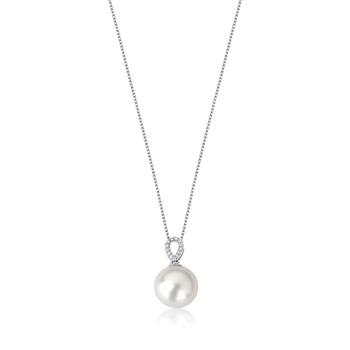 Gargantilha Lacrima em ouro branco 18k pingente lágrima com 4pts de Diamantes e Pérola Cultivada