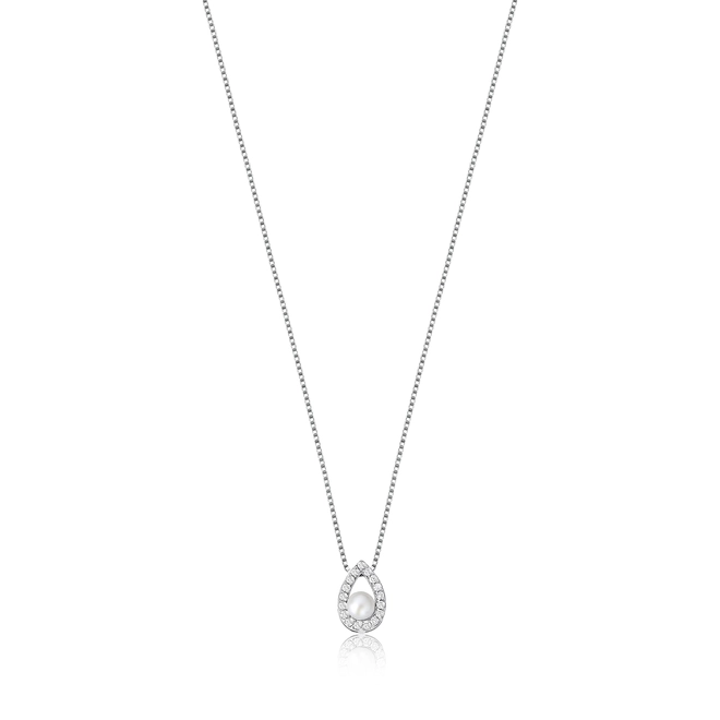 Gargantilha Lacrima em ouro branco 18k pingente lágrima com 5pts de Diamantes e Pérola Cultivada 1