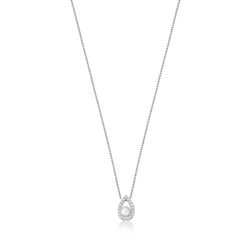 Gargantilha Lacrima em ouro branco 18k pingente lágrima com 5pts de Diamantes e Pérola Cultivada