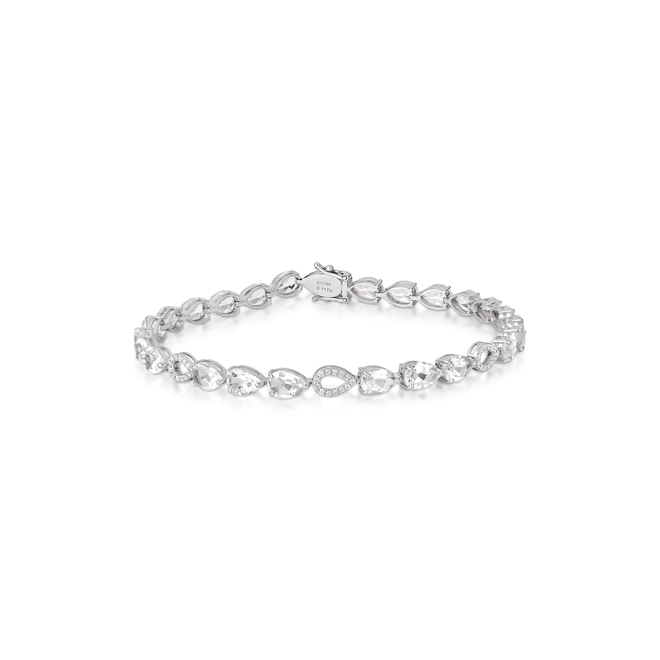 Pulseira Lacrima Riviera em ouro branco 18k lágrimas com 11pts de Diamantes e gotas de Topázios brancos 1