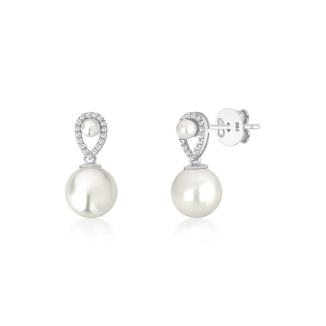 Brinco Lacrima gotas em ouro branco 18k lágrimas de Diamantes com Pérola Cultivada 1