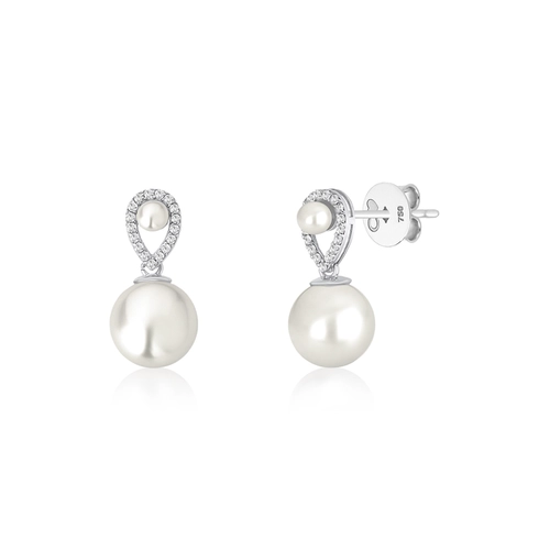 Brinco Lacrima gotas em ouro branco 18k lágrimas de Diamantes com Pérola Cultivada