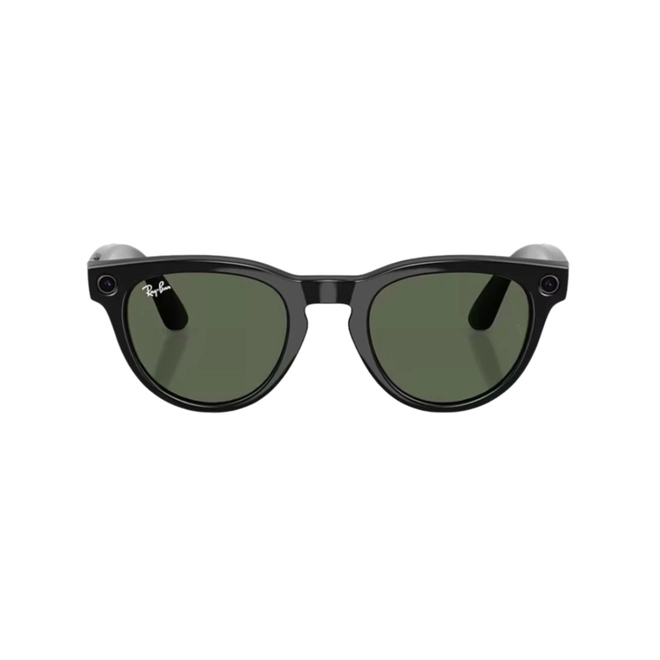 Óculos de Sol Ray-Ban Meta Headliner Low Bridge Fit 0RW4013F 601/7151 Acetato Preto Polido com lentes na cor Verde 2