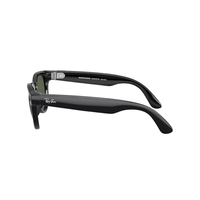 Óculos de Sol Ray-Ban Meta Headliner Low Bridge Fit 0RW4013F 601/7151 Acetato Preto Polido com lentes na cor Verde 3