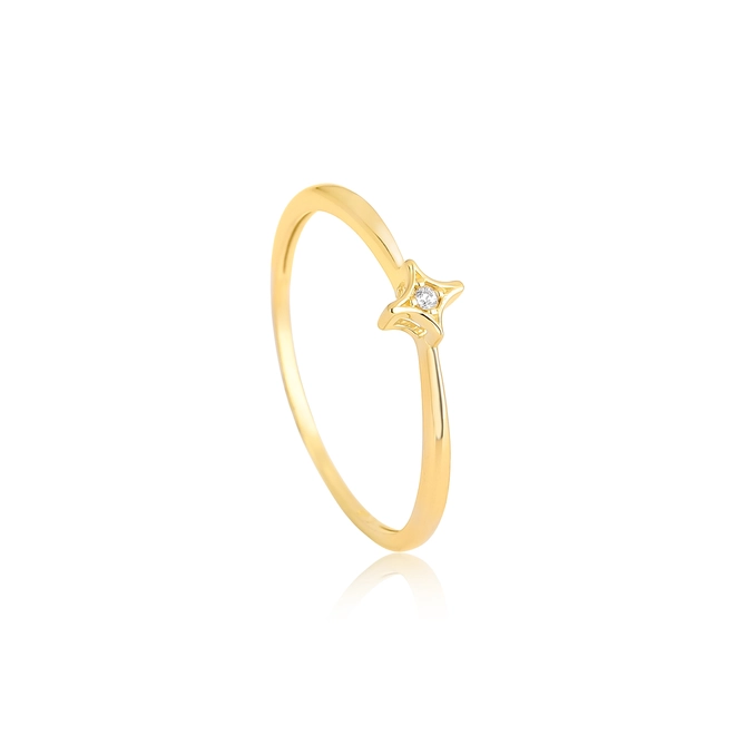 Anel For me Astra em prata 925 dourada estrela com Zircônias brancas 1