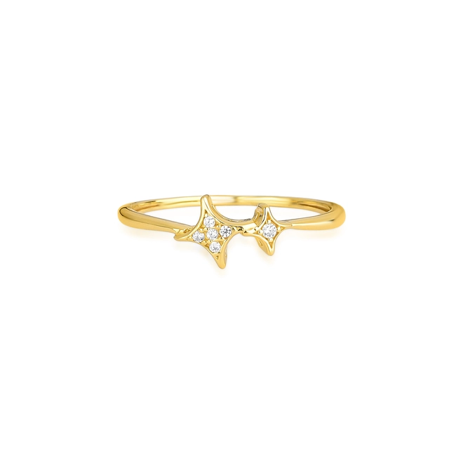 Anel For me Astra em prata 925 dourada com 2 estrelas e Zircônias brancas 2