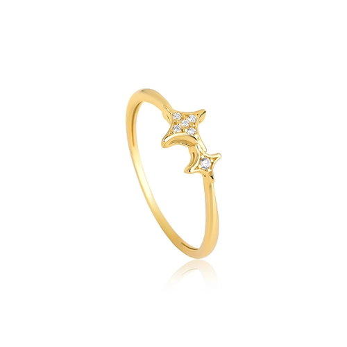 Anel For me Astra em prata 925 dourada com 2 estrelas e Zircônias brancas
