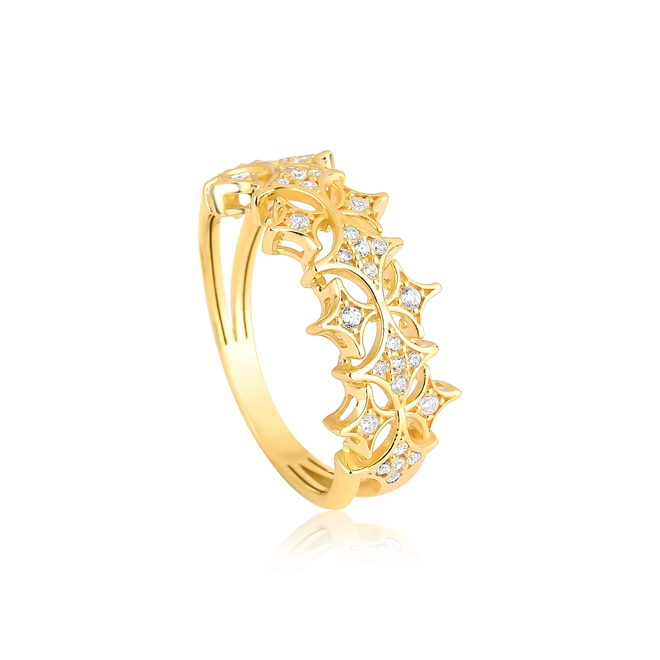 Anel For me Astra aparador em prata 925 dourada 2 aros com estrelas e Zircônias brancas 1
