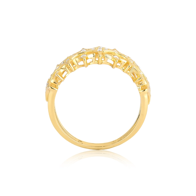 Anel For me Astra aparador em prata 925 dourada 2 aros com estrelas e Zircônias brancas 3