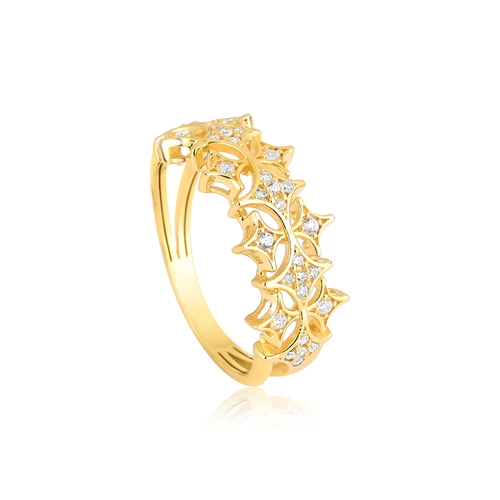 Anel For me Astra aparador em prata 925 dourada 2 aros com estrelas e Zircônias brancas
