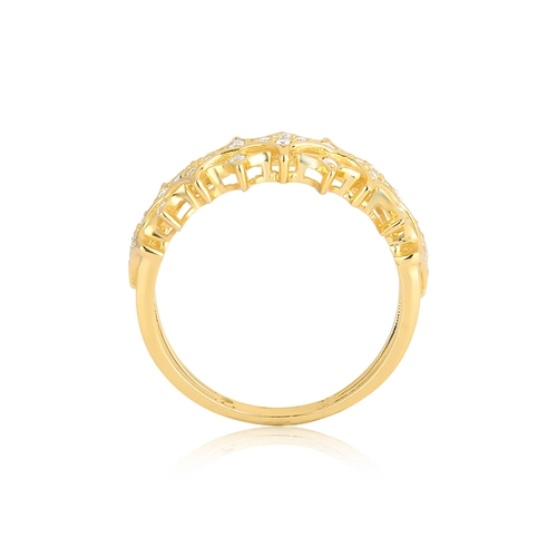 Anel For me Astra aparador em prata 925 dourada 2 aros com estrelas e Zircônias brancas