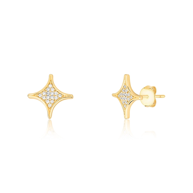 Brinco For me Astra Stud em prata 925 dourada estrela pavê de Zircônias brancas 1
