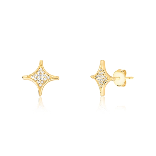 Brinco For me Astra Stud em prata 925 dourada estrela pavê de Zircônias brancas