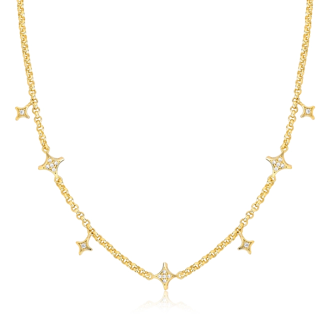 Gargantilha For me Astra corrente em prata 925 dourada pingentes estrelas com Zircônias brancas 1