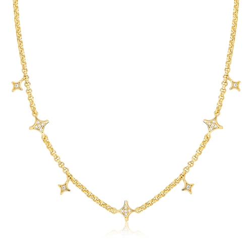Gargantilha For me Astra corrente em prata 925 dourada pingentes estrelas com Zircônias brancas