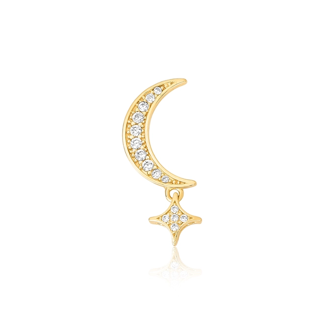 Pingente For me Astra em prata 925 dourada estrela e meia lua com Zircônias brancas 1