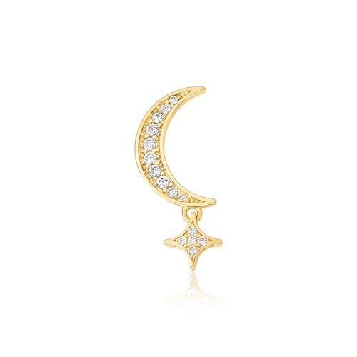 Pingente For me Astra em prata 925 dourada estrela e meia lua com Zircônias brancas