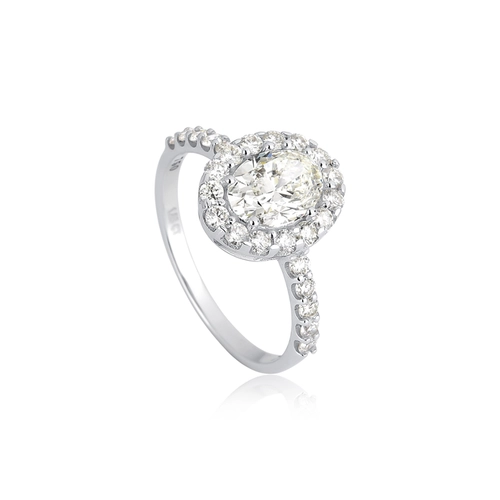 Anel Selection gema oval em ouro branco 18k aro integrado com Diamantes