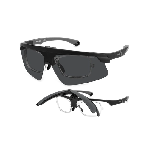 Óculos de Grau Polaroid com Clip-On PLD 7056/CI/S O6W 99M9 S Policarbonato Preto com lentes na cor Cinza Polarizado