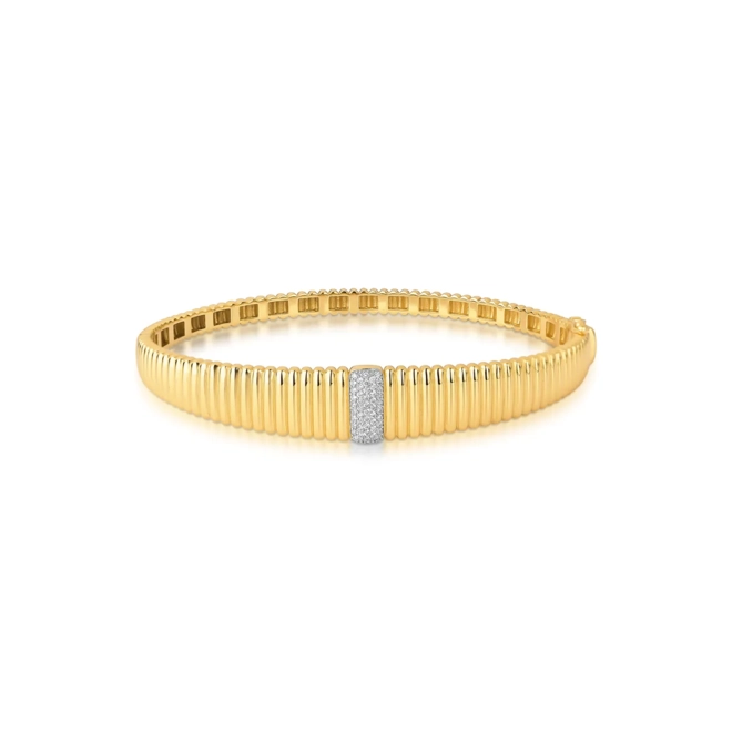 Pulseira Plissé Pavé bracelete em ouro 18k aro plissado pavê de 14pts de Diamantes com ródio 3