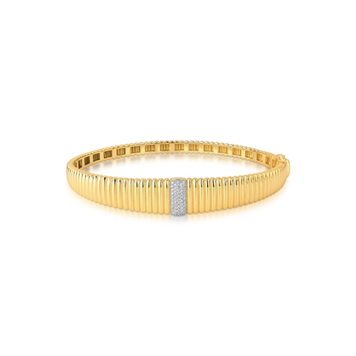 Pulseira Plissé Pavé bracelete em ouro 18k aro plissado pavê de 14pts de Diamantes com ródio