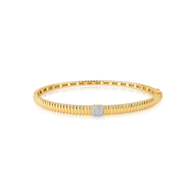 Pulseira Plissé Pavé bracelete em ouro 18k aro plissado pavê de 6pts de Diamantes com ródio 1