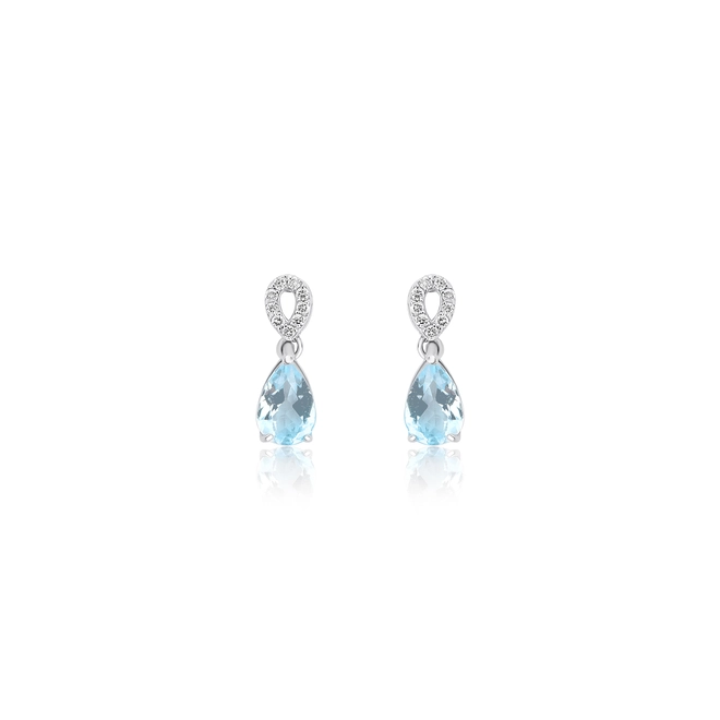 Brinco Lacrima em ouro branco 18k lágrimas com 5pts de Diamantes e gota de Topázio Sky 1