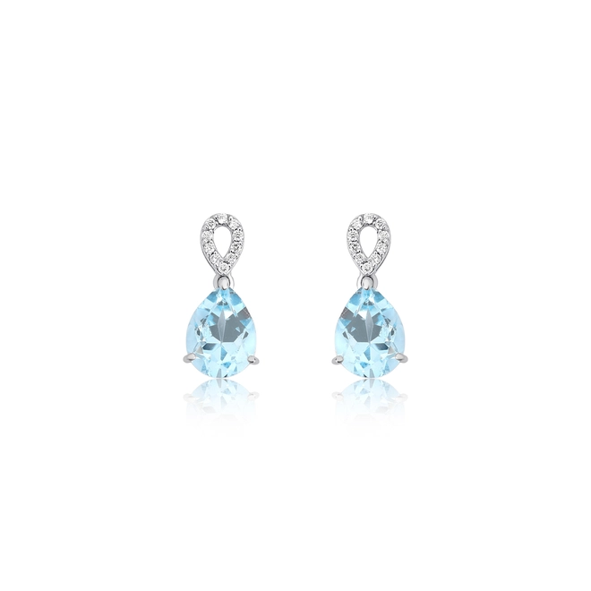 Brinco Lacrima pingente em ouro branco 18k lágrimas com 6pts de Diamantes e gotas de Topázio Sky 1