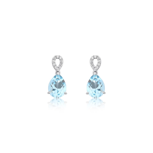 Brinco Lacrima pingente em ouro branco 18k lágrimas com 6pts de Diamantes e gotas de Topázio Sky