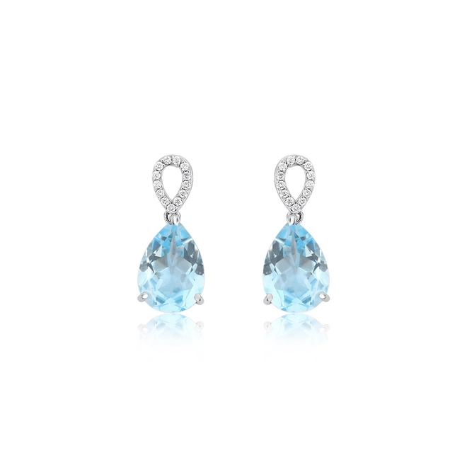 Brinco Lacrima pingente em ouro branco 18k lágrimas com 8pts de Diamantes e gotas de Topázio Sky 1