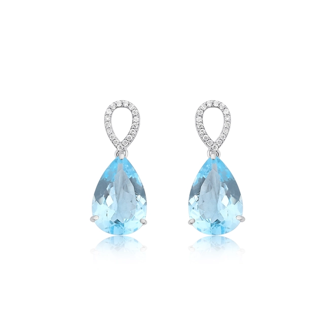 Brinco Lacrima pingente em ouro branco 18k lágrimas 10pts de Diamantes e gotas de Topázio Sky 1