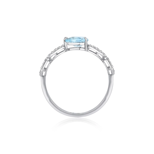 Anel Lacrima aparador em ouro branco 18k lágrimas 12pts de Diamantes e gota de Topázio Sky