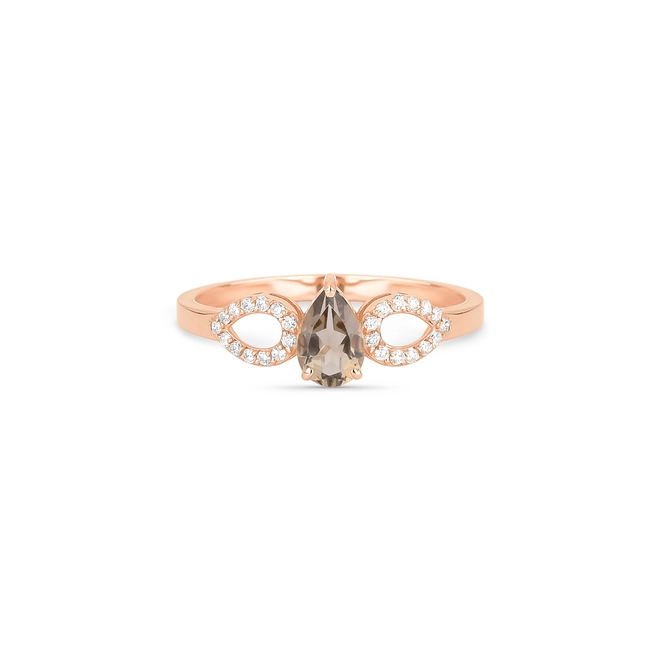 Anel Lacrima aparador em ouro rosé 18k lagrimas 8pts de Diamantes e gota de Quartzo Fumê 2