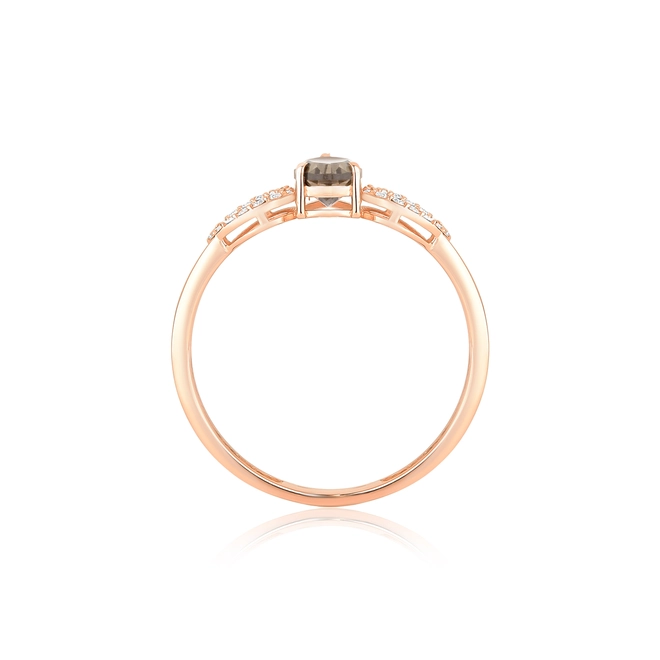 Anel Lacrima aparador em ouro rosé 18k lagrimas 8pts de Diamantes e gota de Quartzo Fumê 3