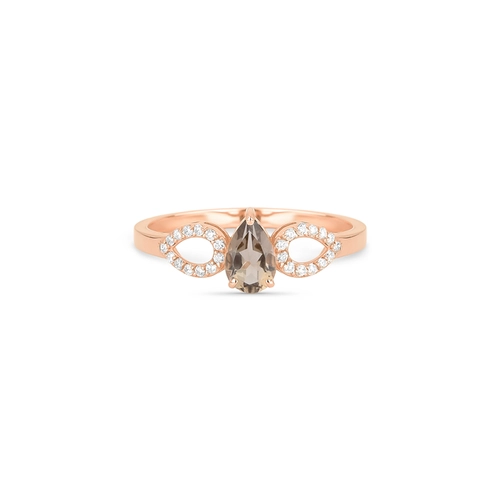 Anel Lacrima aparador em ouro rosé 18k lagrimas 8pts de Diamantes e gota de Quartzo Fumê