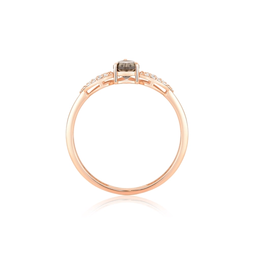 Anel Lacrima aparador em ouro rosé 18k lagrimas 8pts de Diamantes e gota de Quartzo Fumê